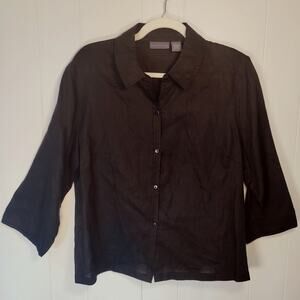 Relativity 100% Linen Semi Sheer Black Blouse Top L Minimal Capsule Wardrobe